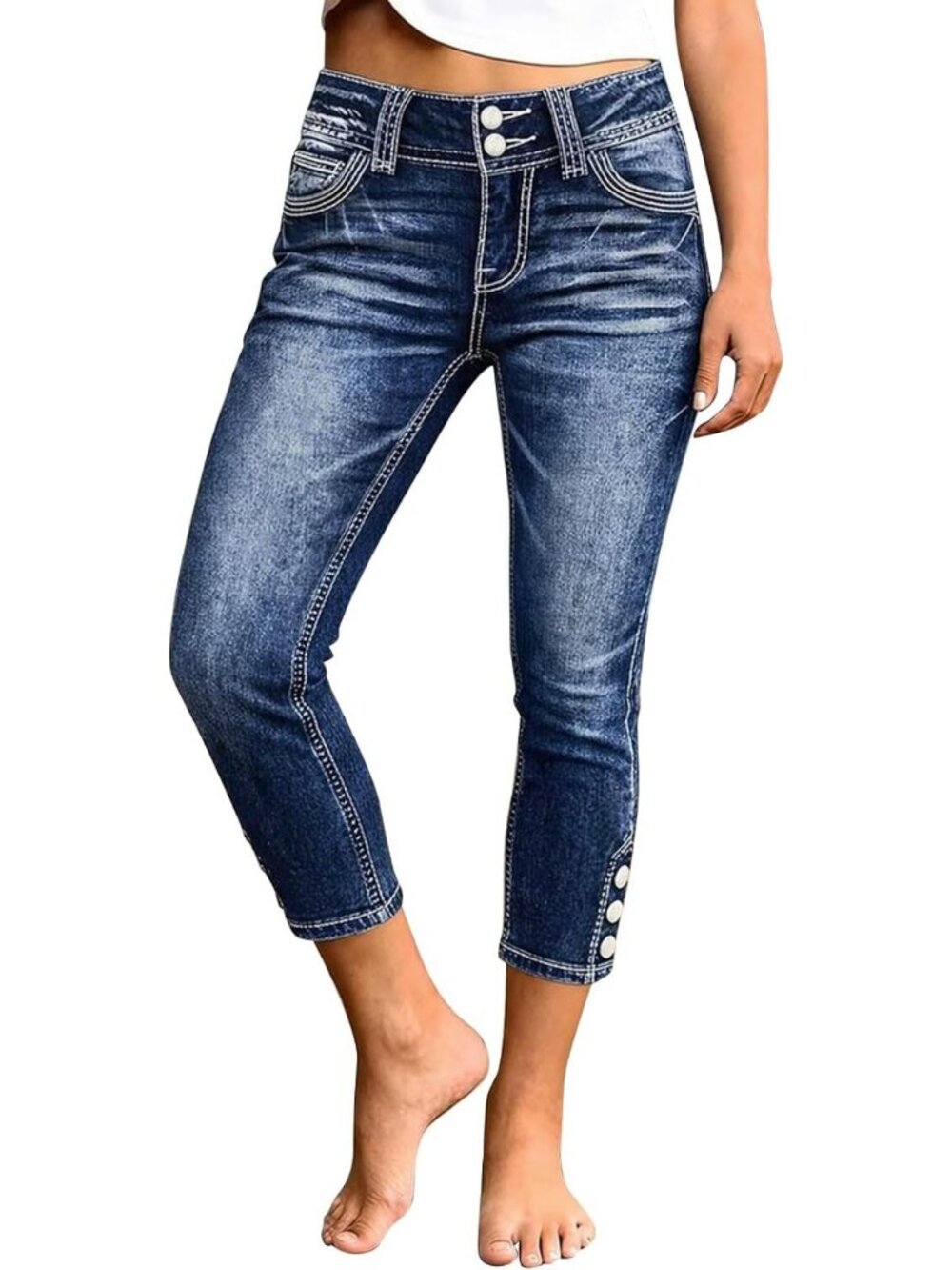 Skinny Mid Waist Casual Jeans with Pockets for Women - Stylish Everyday Wear